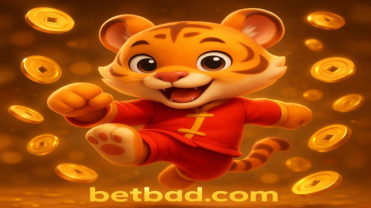 betbd-এ ফরচুন টাইগার-র আকর্ষণীয় কার্টুন মাস্টকটটি সোনার মুদ্রার ঝড় ও শুভ লাল লণ্ঠনের মাঝখানে মার্শাল আর্ট-ভঙ্গি ধারণ করছে।